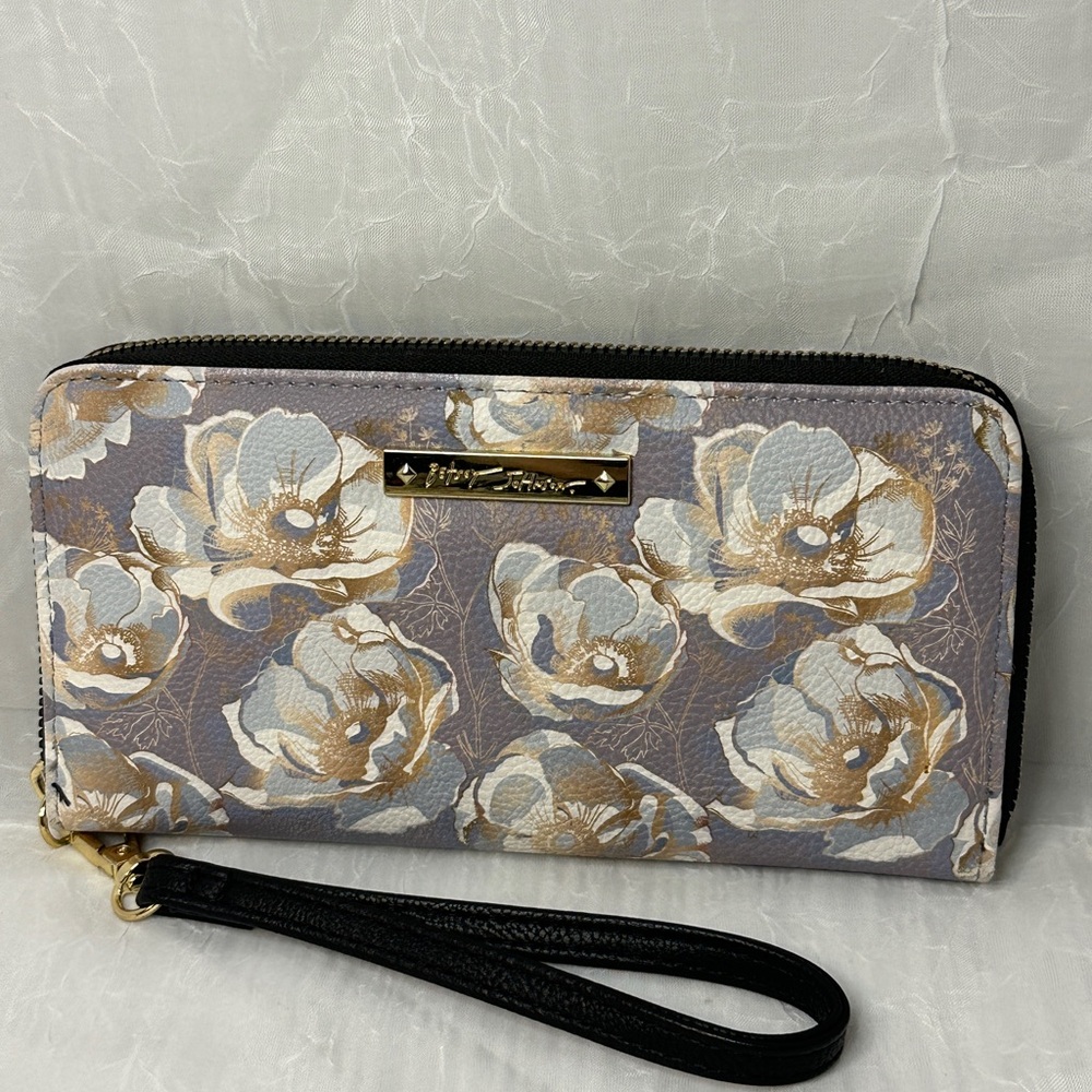 Betsey Johnson Floral Zip Around Wallet in Gray, White, Gold